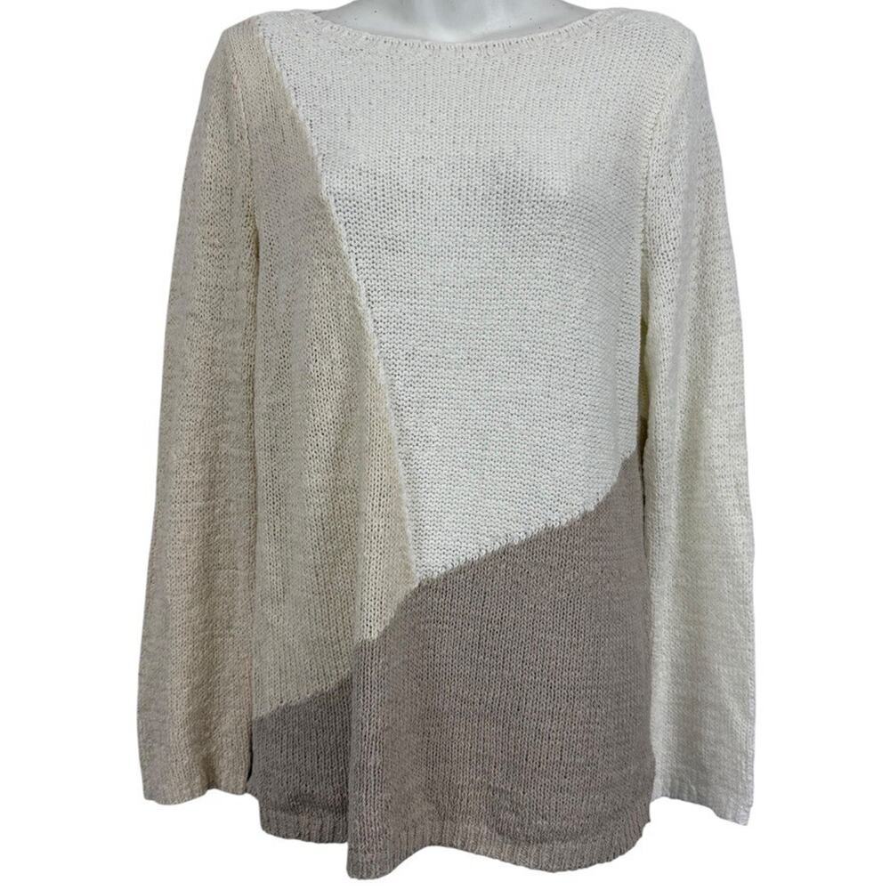 J Jill Pure Neutral White Beige Open Knit Long Sleeve Pullover Sweater sz P S